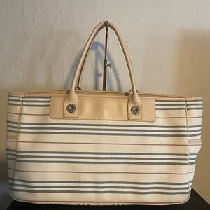 Burberry Striped Beige and Blue Tote Bag